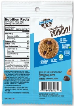 Lenny and Larrys The Complete Crunchy Cookie - Chocolate Chip, 1.25 Ounce -- 72 per case.