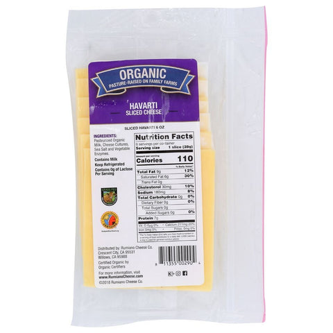 Rumiano Organic Havarti Cheese, 6 Ounce -- 12 per case.