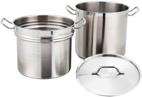 Winco Stainless Steel Double Boiler with Cover, 20 Quart