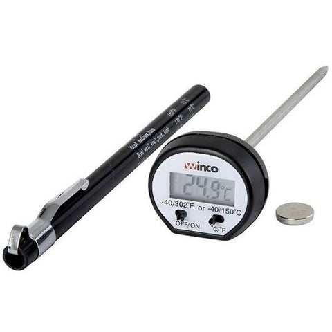 Winco Black Digital Thermometer with 4.75 inch Probe and 15/16 inch LCD