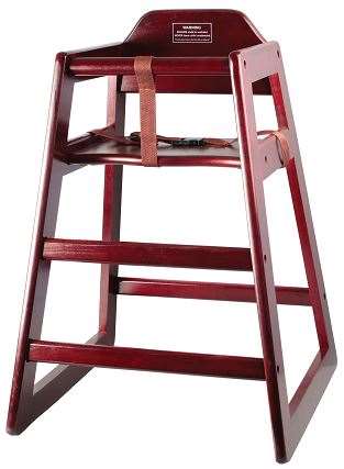 Winco Non Assembled Knocked Down Mahogany Wooden Stacking High Chair