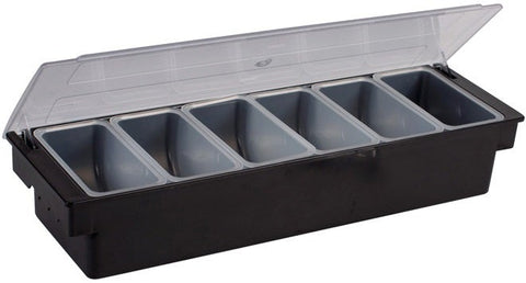 Winco Black Plastic Base 6 Compartment Condiment Holder, 19 7/16 x 6 1/4 x 3 1/2 inch