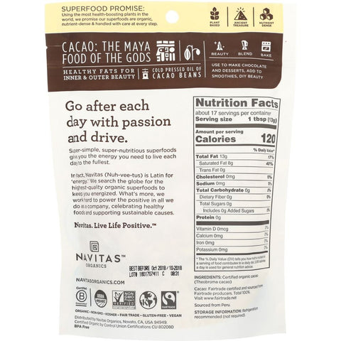 Navitas Naturals Organic Cacao Butter, 8 Ounce -- 12 per case.