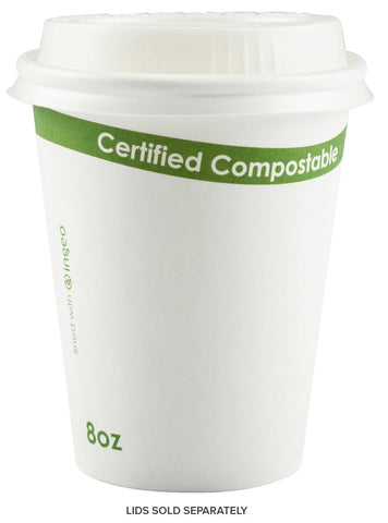 Primeware PLA Lined White Compostable Cup, 8 Ounce -- 1000 per case.