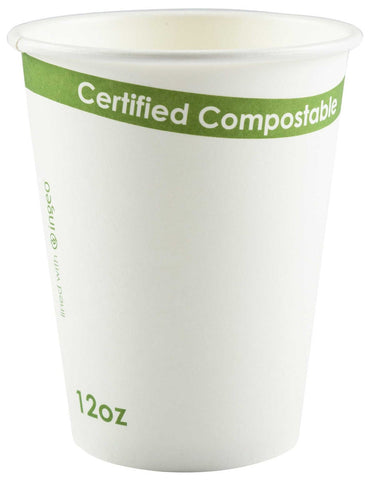 Primeware PLA Lined White Compostable Cup, 12 Ounce -- 1000 per case.