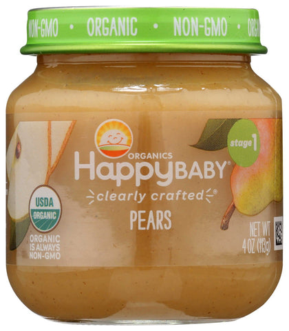 Happy Baby Clearly Crafted Organic Stage 1 Pears Puree, 4 Ounce Jar -- 6 per case