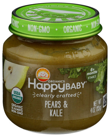 Happy Baby Clearly Crafted Organic Stage 2 Pears and Kale Puree, 4 Ounce Jar -- 6 per case