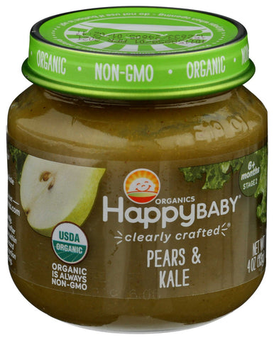 Happy Baby Clearly Crafted Organic Stage 2 Pears and Kale Puree, 4 Ounce Jar -- 6 per case