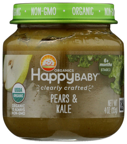 Happy Baby Clearly Crafted Organic Stage 2 Pears and Kale Puree, 4 Ounce Jar -- 6 per case