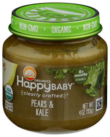 Happy Baby Clearly Crafted Organic Stage 2 Pears and Kale Puree, 4 Ounce Jar -- 6 per case