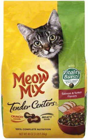 Meow Mix Tender Centers Salmon and Turkey with Vitality Bursts Cat Food, 3 Pound -- 4 per case.