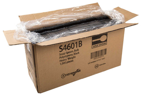 Amercare Black Heavy Weight Polystyrene Soup Spoon -- 1000 per case.