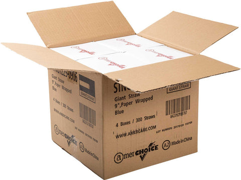 Amercare 9 inch Paper Wrapped Blue Straw, 300 count per pack -- 4 per case