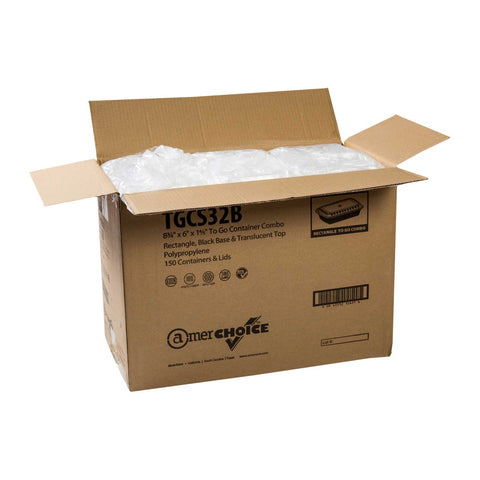 Royal Black Clear Top Rectangle Polypropylene To Go Combo Container, 32 Ounce -- 150 per case.