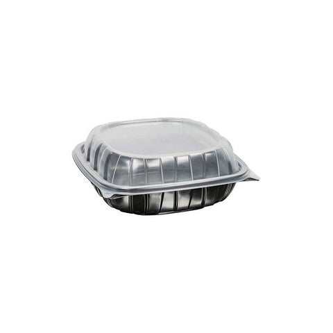Inno Pak 8 inch Rigid 1 Cell Clear Polypropylene Top Black Bottom Carry Out Microwave Hinged Container, 39 Fluid Ounce -- 138 per case