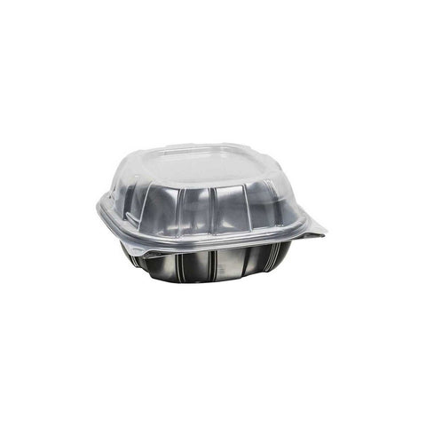Inno Pak 6 inch Rigid 1 Cell Clear Polypropylene Top Black Bottom Carry Out Microwave Hinged Container, 22 Fluid Ounce -- 171 per case