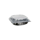 Inno Pak 9 inch Rigid 1 Cell Clear Polypropylene Top Black Bottom Carry Out Microwave Hinged Container, 51 Fluid Ounce -- 112 per case