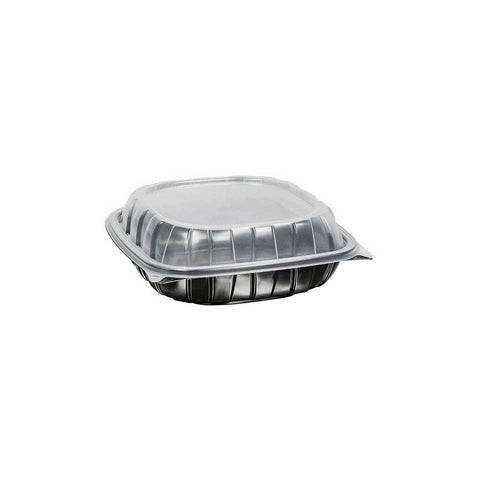 Inno Pak 9 inch Rigid 1 Cell Clear Polypropylene Top Black Bottom Carry Out Microwave Hinged Container, 51 Fluid Ounce -- 112 per case
