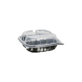 Inno Pak 8 inch Rigid 3 Cell Clear Polypropylene Top Black Bottom Carry Out Microwave Hinged Container, 15/6/6 Fluid Ounce -- 138 per case