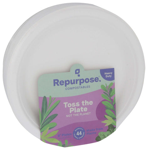 Repurpose Compostable Bagasse Plate, 9 inch - 44 count per pack -- 6 packs per case