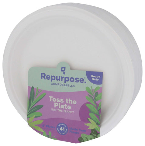 Repurpose Compostable Bagasse Plate, 9 inch - 44 count per pack -- 6 packs per case