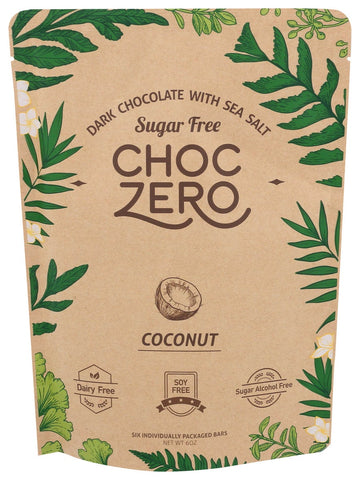Choczero Sugar Free Dark Chocolate Coconut Keto Bark, 6 Ounce -- 12 per case