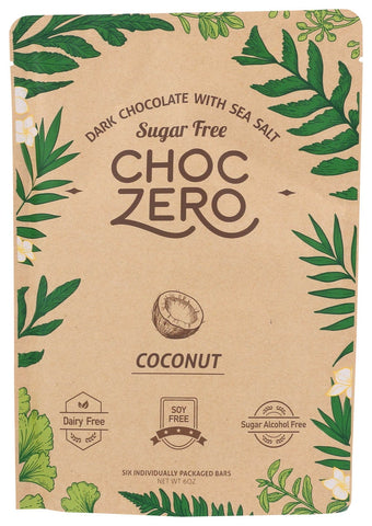 Choczero Sugar Free Dark Chocolate Coconut Keto Bark, 6 Ounce -- 12 per case