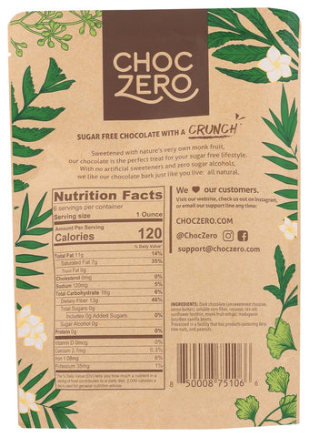 Choczero Sugar Free Dark Chocolate Coconut Keto Bark, 6 Ounce -- 12 per case
