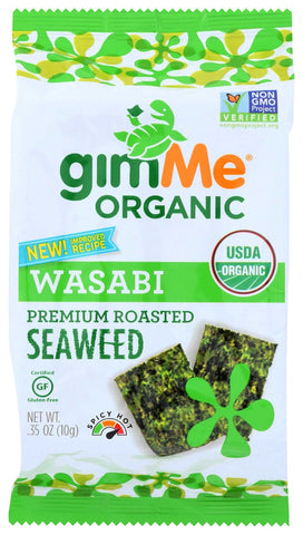 GimMe Organic Wasabi Roasted Seaweed Snacks, 0.35 Ounce -- 12 per case.