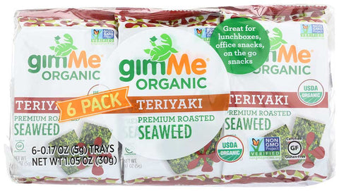 Gimme Organic Teriyaki Roasted Seaweed Snack, 6 count per pack -- 8 per case.