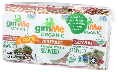 Gimme Organic Teriyaki Roasted Seaweed Snack, 6 count per pack -- 8 per case.