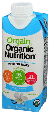 Orgain Organic Protein Vanilla Bean Protein Shake, 11 Fluid Ounce -- 12 per case