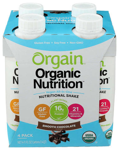 Orgain Organic Nutrition Smooth Chocolate Nutritional Shake, 11 Fluid Ounce - 4 count per pack -- 3 packs per case