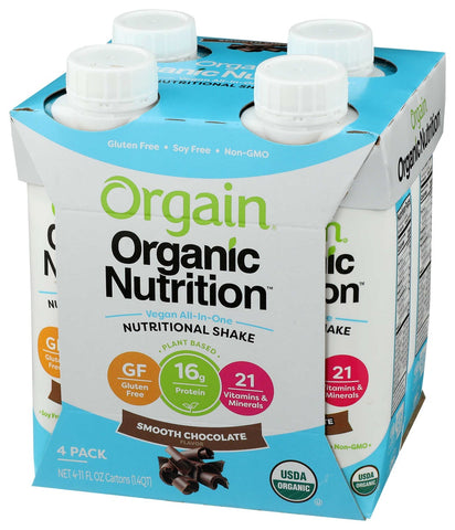 Orgain Organic Nutrition Smooth Chocolate Nutritional Shake, 11 Fluid Ounce - 4 count per pack -- 3 packs per case