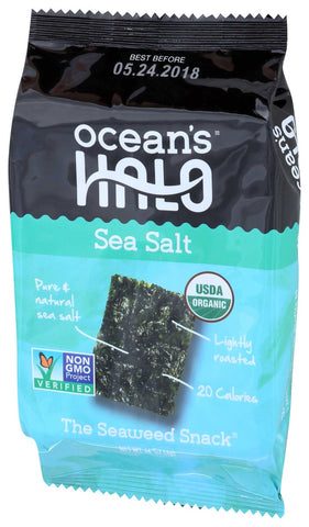 Oceans Halo Organic Seaweed Sea Salt Snack, 0.14 Ounce -- 12 per case