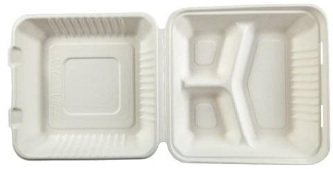 Primeware Large 3 Section Hinged Lid Container, 9 x 9 x 3.19 inch -- 200 per case.
