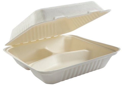 Primeware Large 3 Section Hinged Lid Container, 9 x 9 x 3.19 inch -- 200 per case.