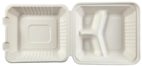Primeware Deep Medium 3 Section Hinged Lid Container, 7.875 x 8 x 3.19 inch -- 200 per case.
