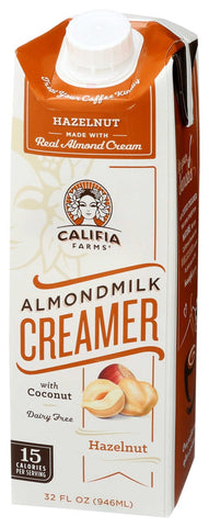 Califia Farms Dairy Free Hazelnut Almond Milk Creamer, 32 Fluid Ounce -- 6 per case
