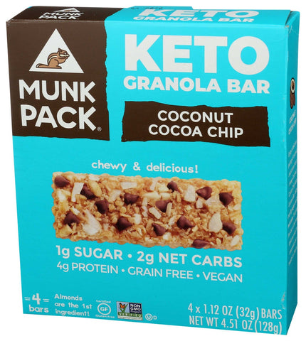 Munk Pack Coconut Cocoa Chip Keto Granola Bar, 1.12 Ounce - 4 count per pack -- 6 packs per case