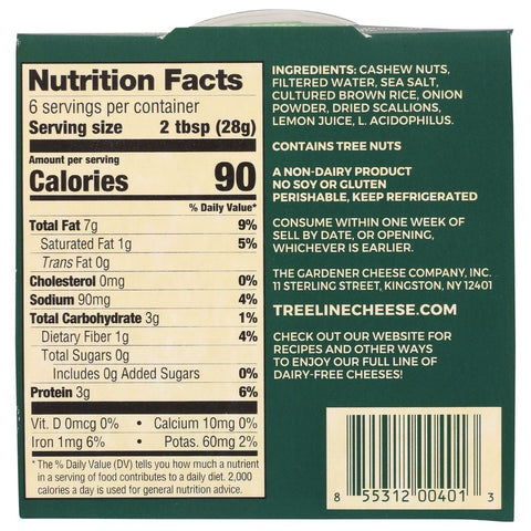 Tree Line Scallion Flavor Treenut Cheese, 6 Ounce -- 6 per case.