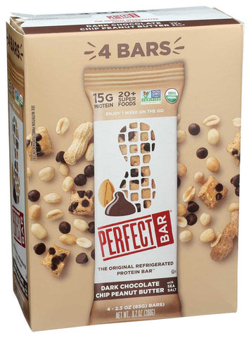 Perfect Bar Organic Dark Chocolate Chip Peanut Butter Protein Bar, 2.3 Ounce - 4 count per pack -- 4 packs per case