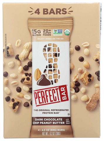 Perfect Bar Organic Dark Chocolate Chip Peanut Butter Protein Bar, 2.3 Ounce - 4 count per pack -- 4 packs per case