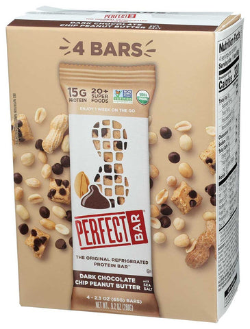 Perfect Bar Organic Dark Chocolate Chip Peanut Butter Protein Bar, 2.3 Ounce - 4 count per pack -- 4 packs per case