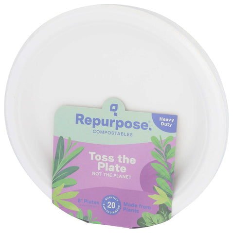 Repurpose Compostable Dinner Plates, 9 inch - 20 per pack -- 12 packs per case.