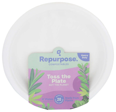 Repurpose Compostable Dinner Plates, 9 inch - 20 per pack -- 12 packs per case.