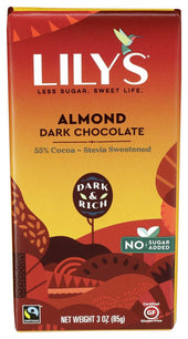 Lilys Sweetened with Stevia Almond Dark Chocolate Bar, 3 Ounce -- 12 per case.