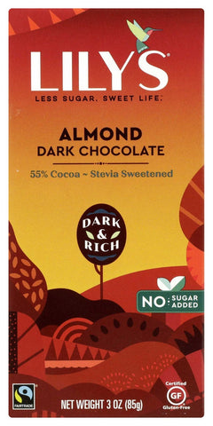 Lilys Sweetened with Stevia Almond Dark Chocolate Bar, 3 Ounce -- 12 per case.