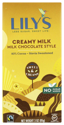 Lilys Sweets Creamy Milk Chocolate Bar with Stevia, 3 Ounce -- 12 per case.