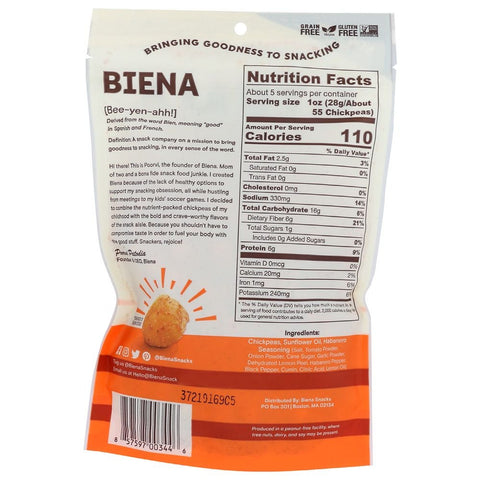 Biena Habanero Chickpea Snacks, 5 Ounce -- 8 per case.